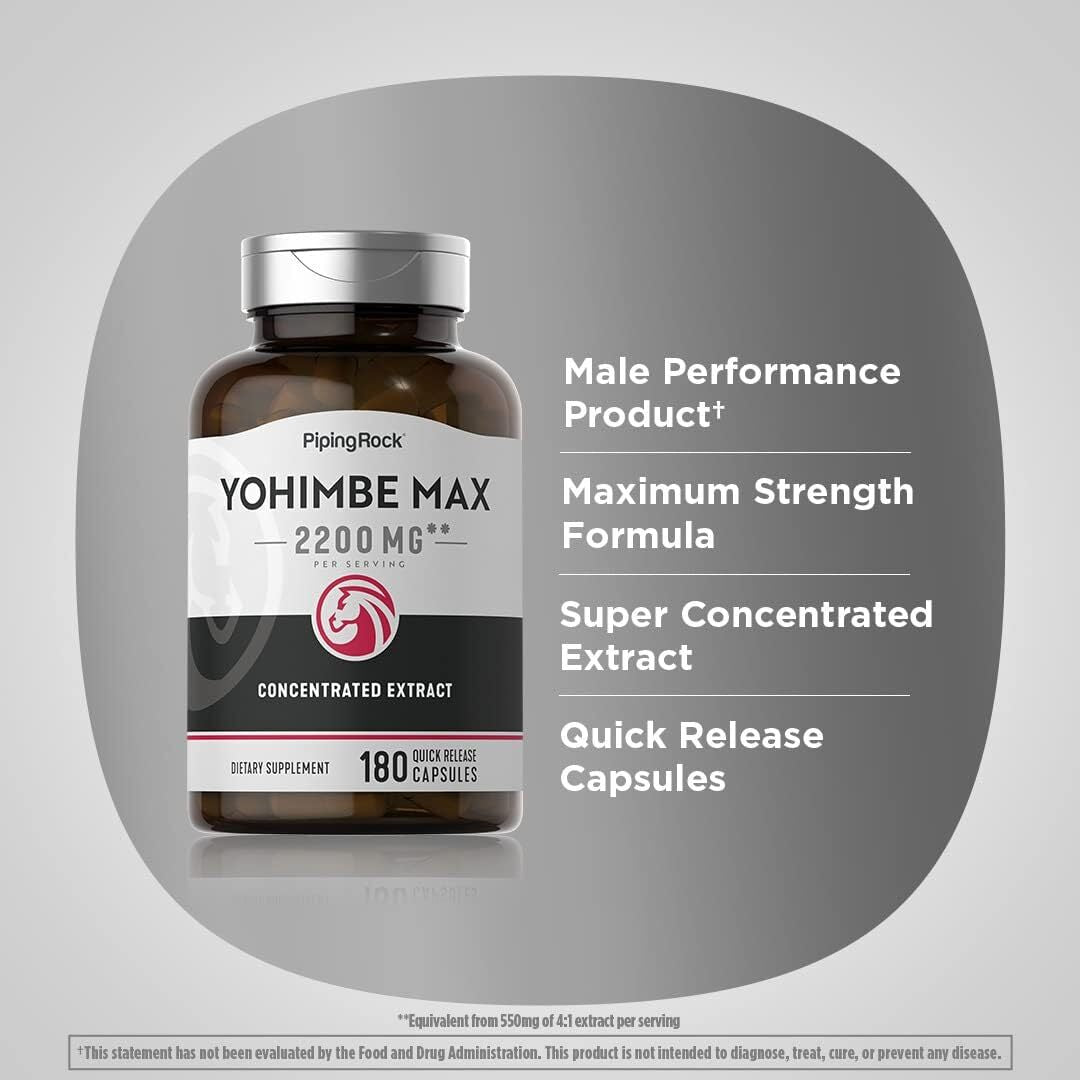 Yohimbe Supplements for Men | 2200 Mg | 180 Capsules | Max Concentrated Extract