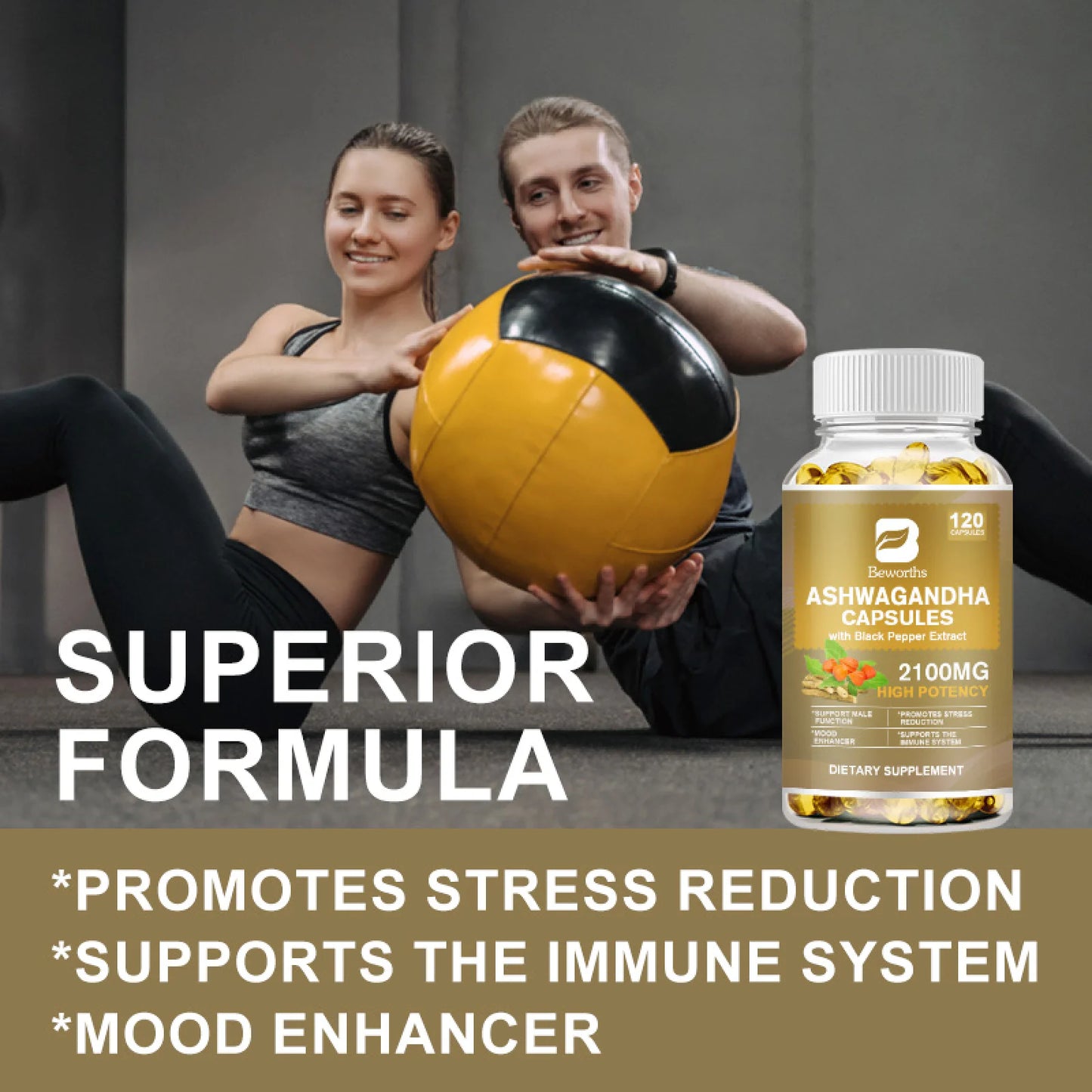 Organic Ashwagandha 2,100 Mg - 120 Veggie Capsules Pure Ashwagandha Powder and Root Extract Supplement - Stress Relief, Mood Enhancer