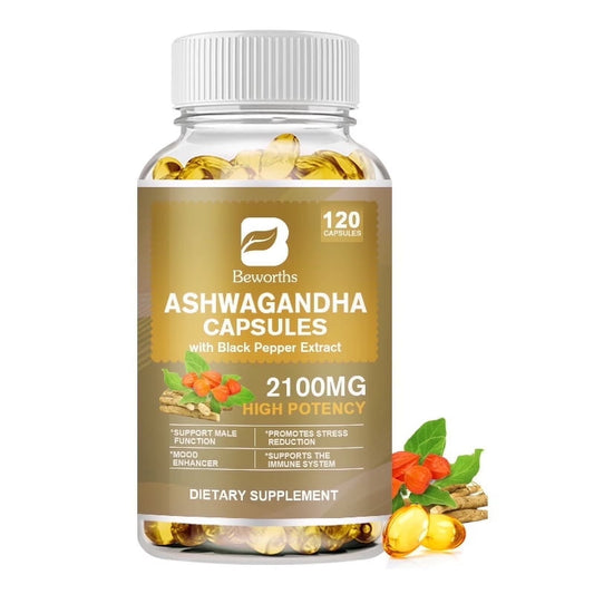 Organic Ashwagandha 2,100 Mg - 120 Veggie Capsules Pure Ashwagandha Powder and Root Extract Supplement - Stress Relief, Mood Enhancer