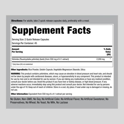 Yohimbe Supplements for Men | 2200 Mg | 180 Capsules | Max Concentrated Extract